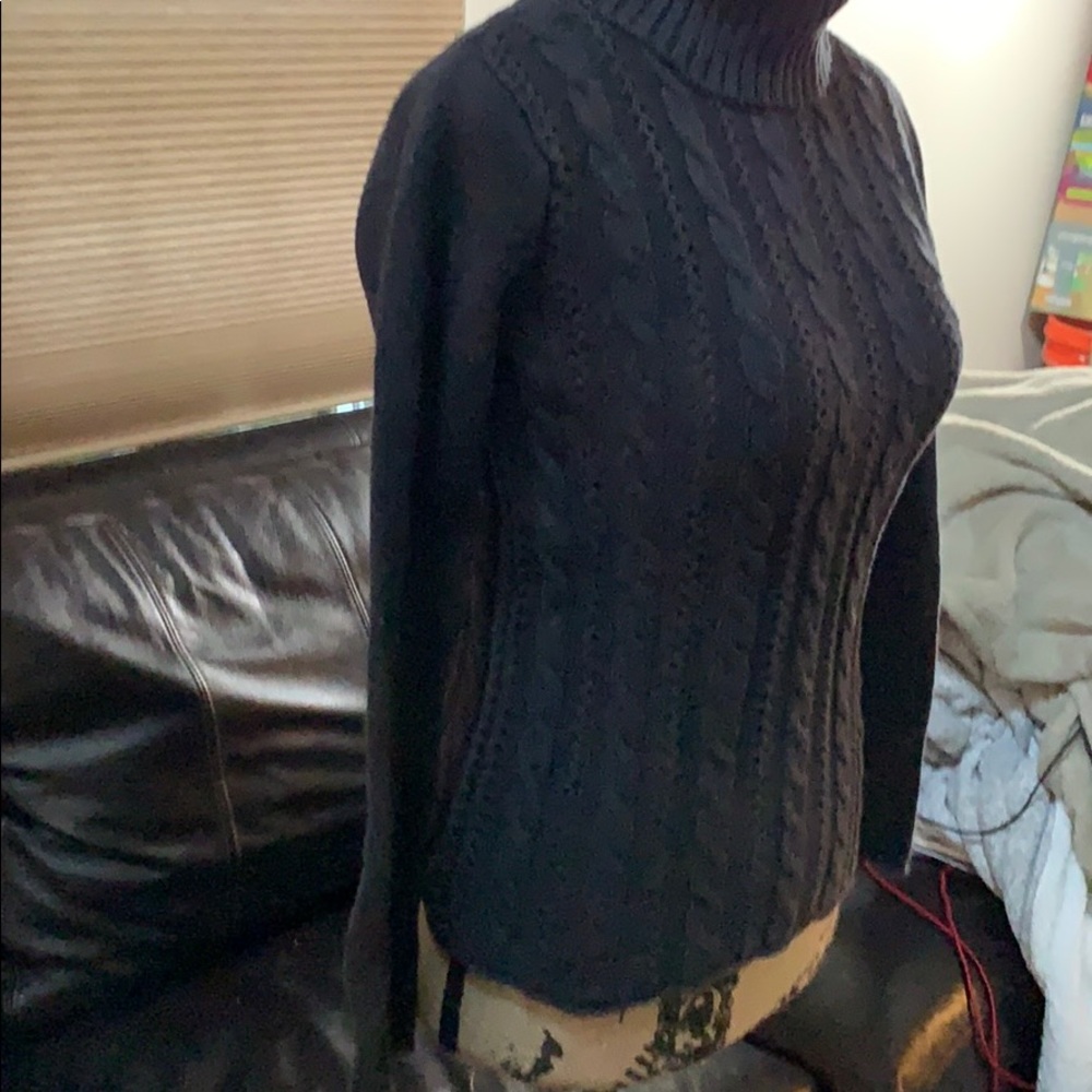 CALVIN KLEIN Navy Blue Cable Knit Turtleneck top - Picture 3 of 5